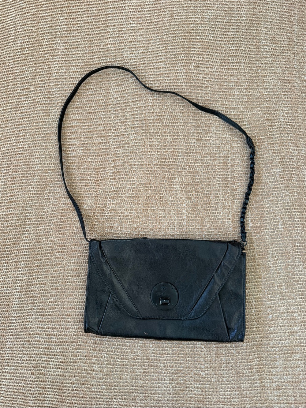 Elliott Lucca Black Leather Crossbody Envelope Clutch